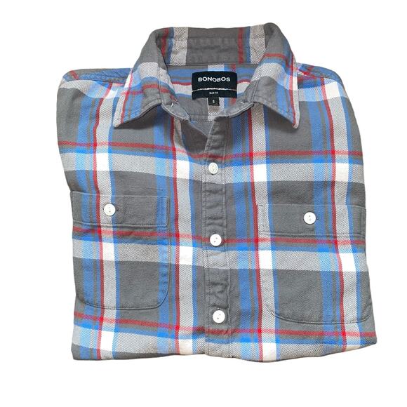 Bonobos Men’s Gray Plaid Slim Fit Long Sleeve Button Up Dress Shirt Size Small - Picture 1 of 7